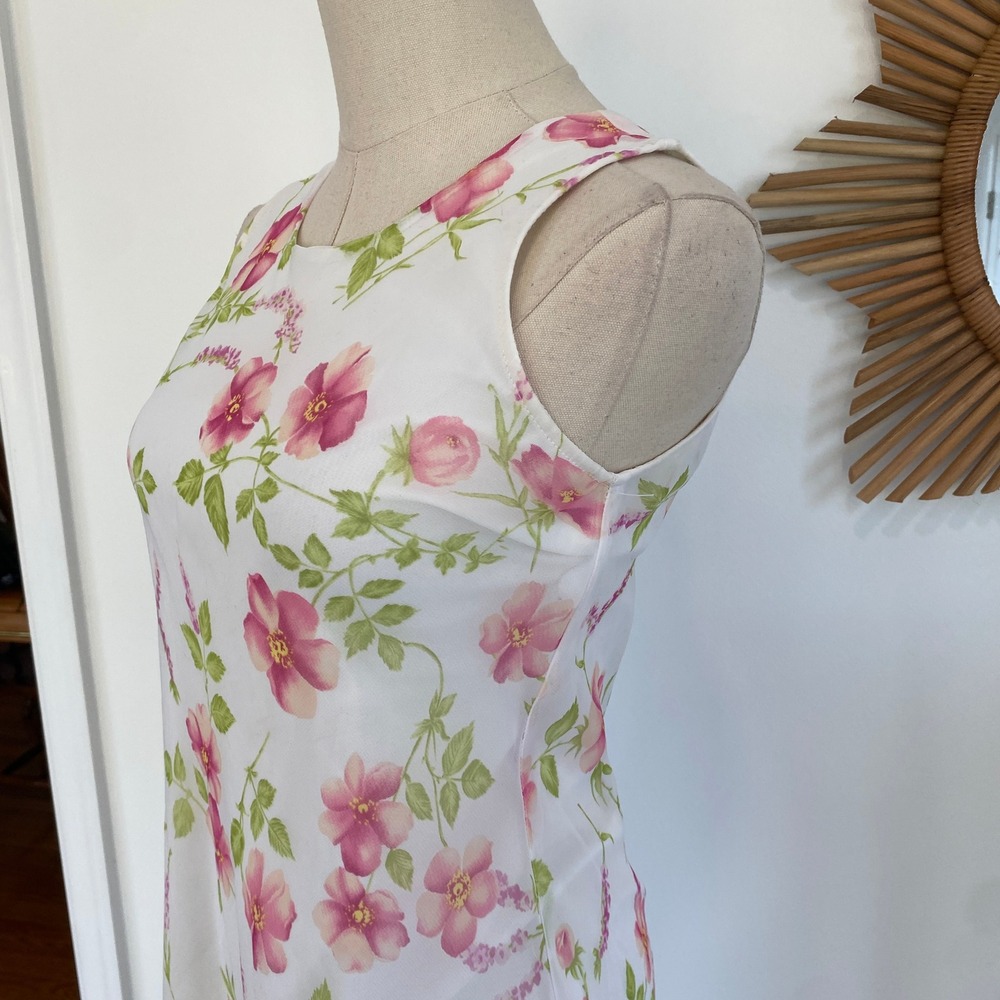 Vintage 90s My Michelle White Pink Floral Midi Dress Sheer Hem Coquette Y2K - Picture 4 of 12